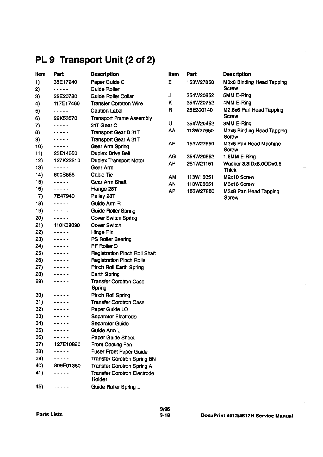 Xerox DocuPrint 4512 Parts List and Service Manual-6